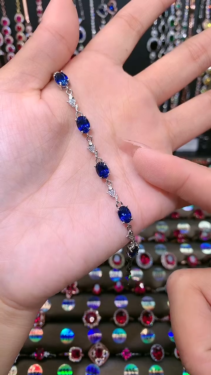 【闪购商品】蓝宝石手链银S925镶嵌银