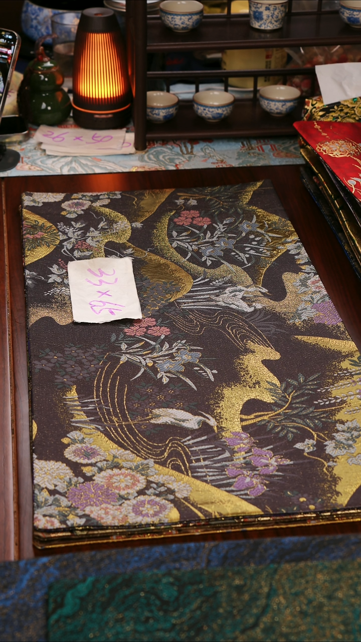 【西阵织金枝白鹭紫双面】中国风干泡织锦茶席33*65