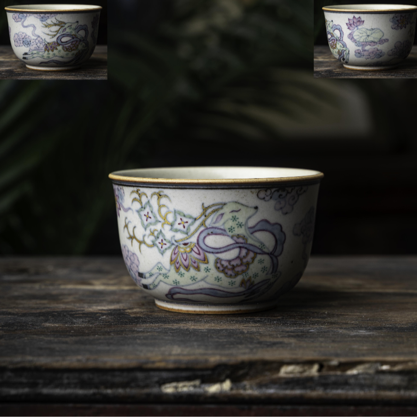 【非遗甄选】炉式杯斗彩.彩云鹿（C-5）