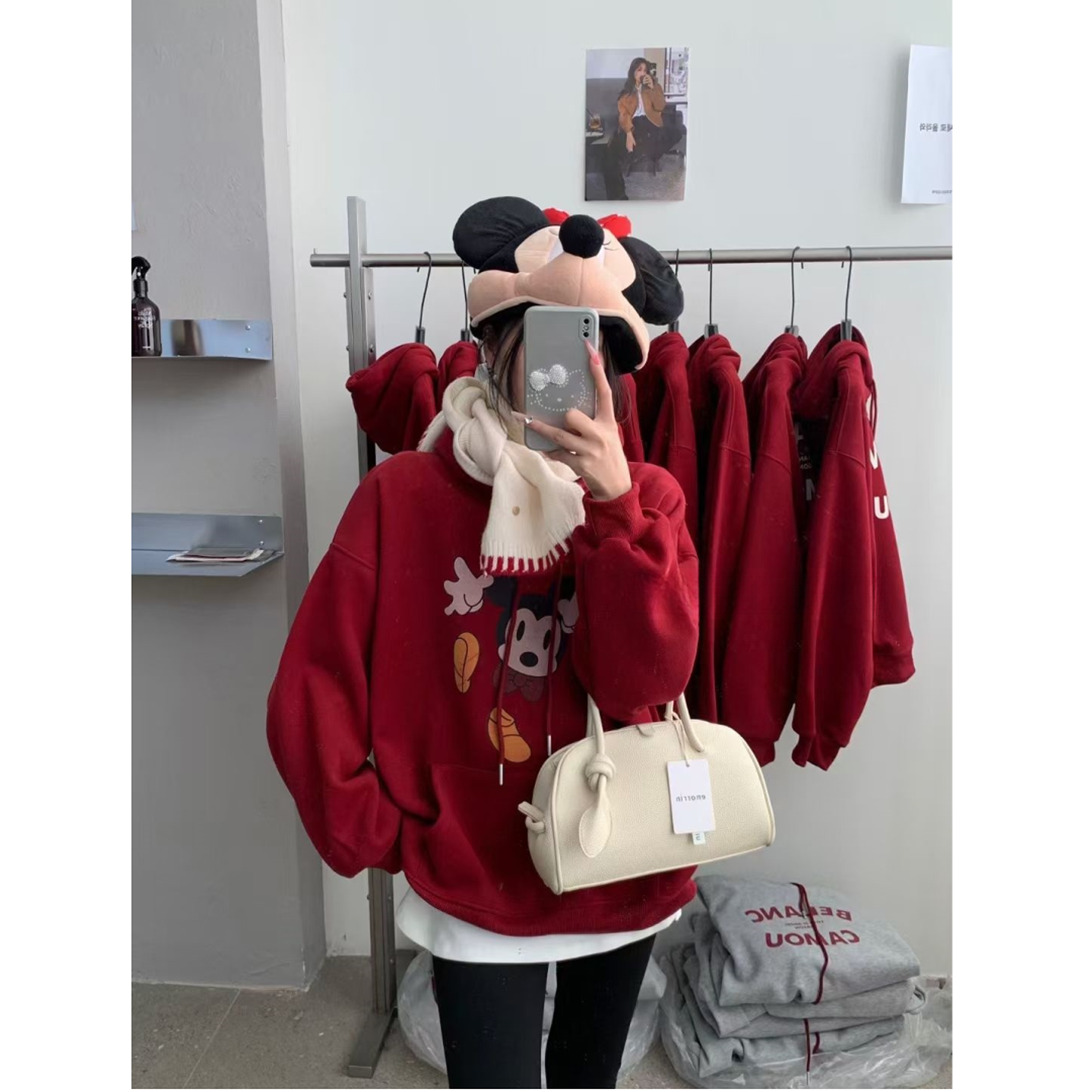 慕冬绒减龄慵懒风宽松绒连帽卫衣女冬季设计感软糯上衣5087