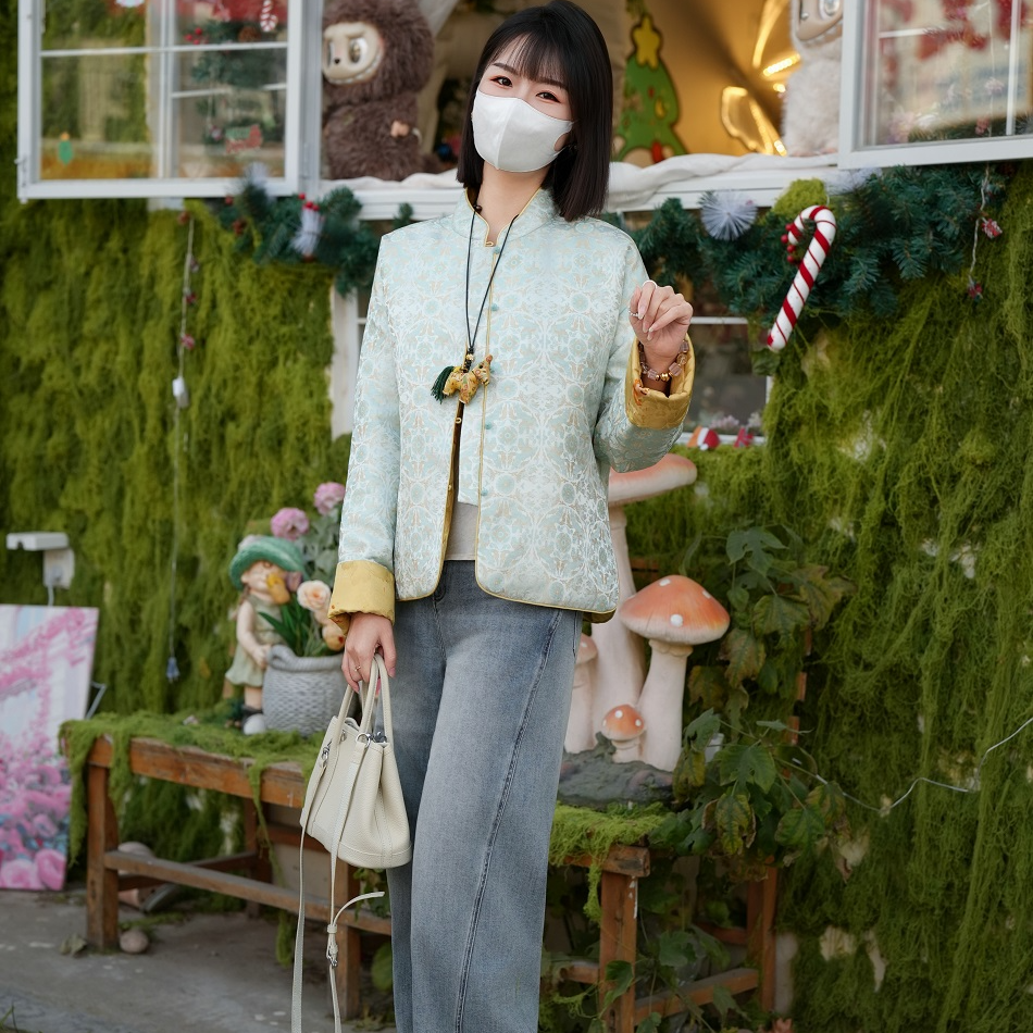 金风玉露 国风双面穿桑蚕丝加厚95鹅绒时尚百搭长袖外套 JX-5265