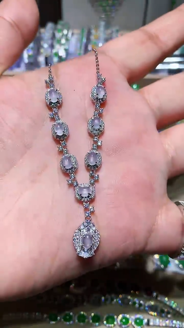 【闪购商品】翡翠耳饰银S925镶嵌套链