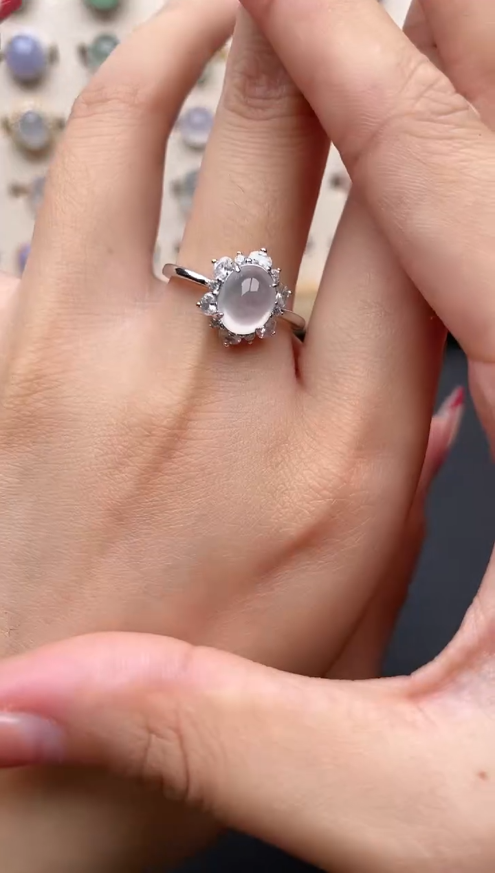 【闪购商品】翡翠戒指银S925镶嵌一物一证一礼盒