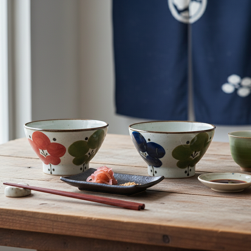 日本进口一诚二色花轻量饭碗家用陶瓷米饭碗日式汤碗餐具吃饭碗