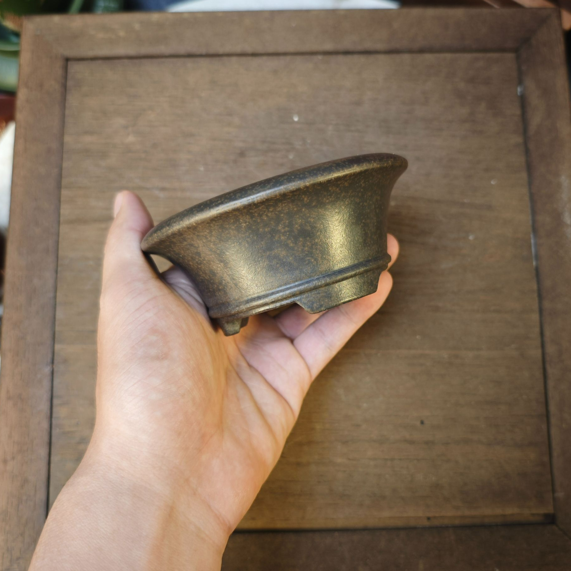 内长9cm-内高4cm紫砂古铜泥月牙边小园花盆
