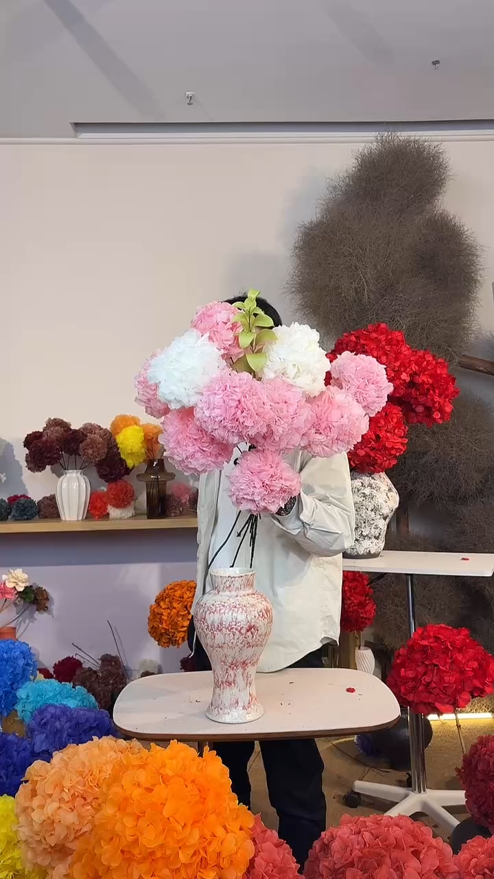 漂色永生绣球小球10枝+橘叶2枝—粉8/白2