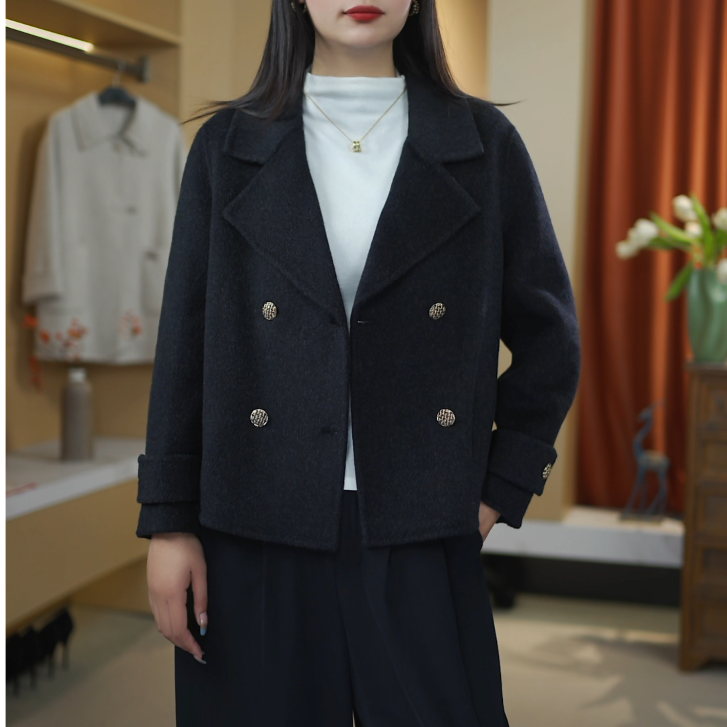 小香风羊毛大衣女春秋毛呢外套高级感小个子双面呢短款大衣-2335