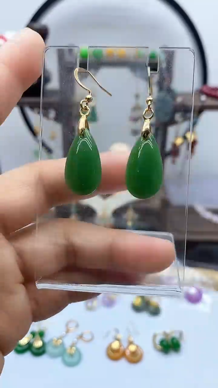 和田玉14K金镶嵌耳饰21