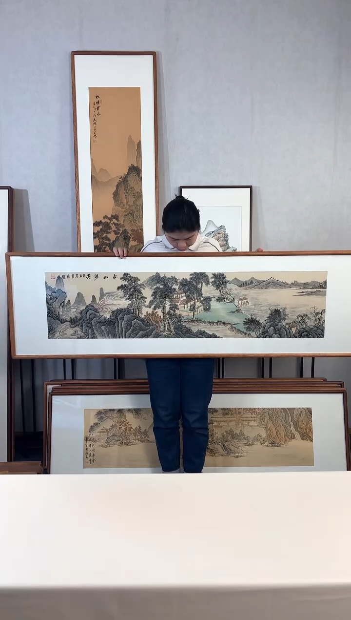 【闪购商品】国画手绘*松山胜景*52*172cm实木框