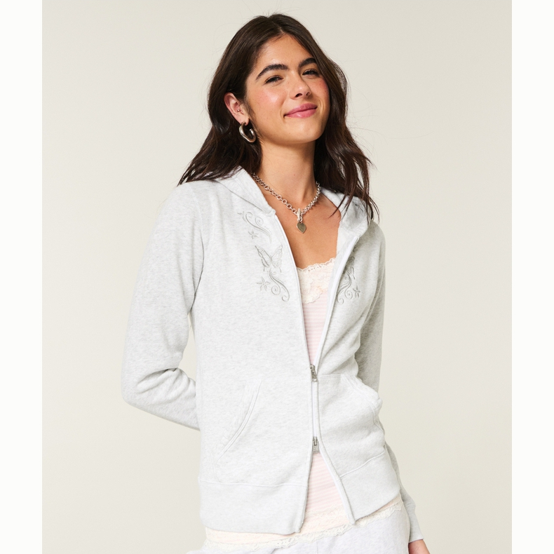 Hollister保暖抓绒美式蝴蝶连帽外套卫衣26春新款女装352-6054