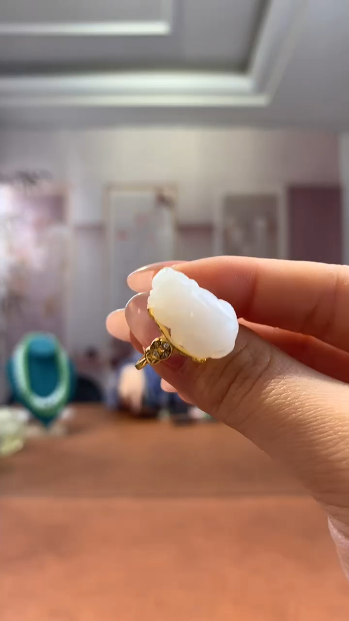 银S925镶嵌和田玉挂件编*L白玉貔貅戒指