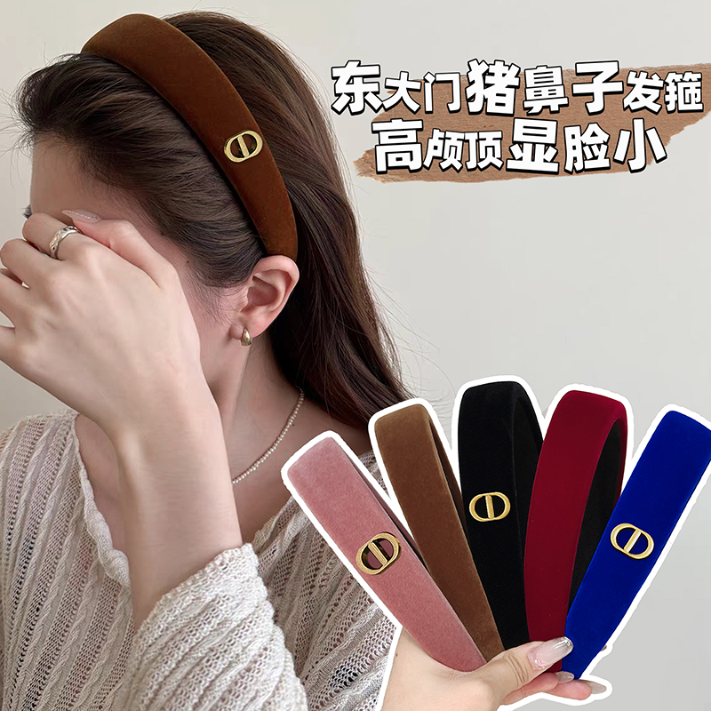 秋冬新款南瓜色丝绒发箍东大门猪鼻子高级感优雅百搭头箍发卡