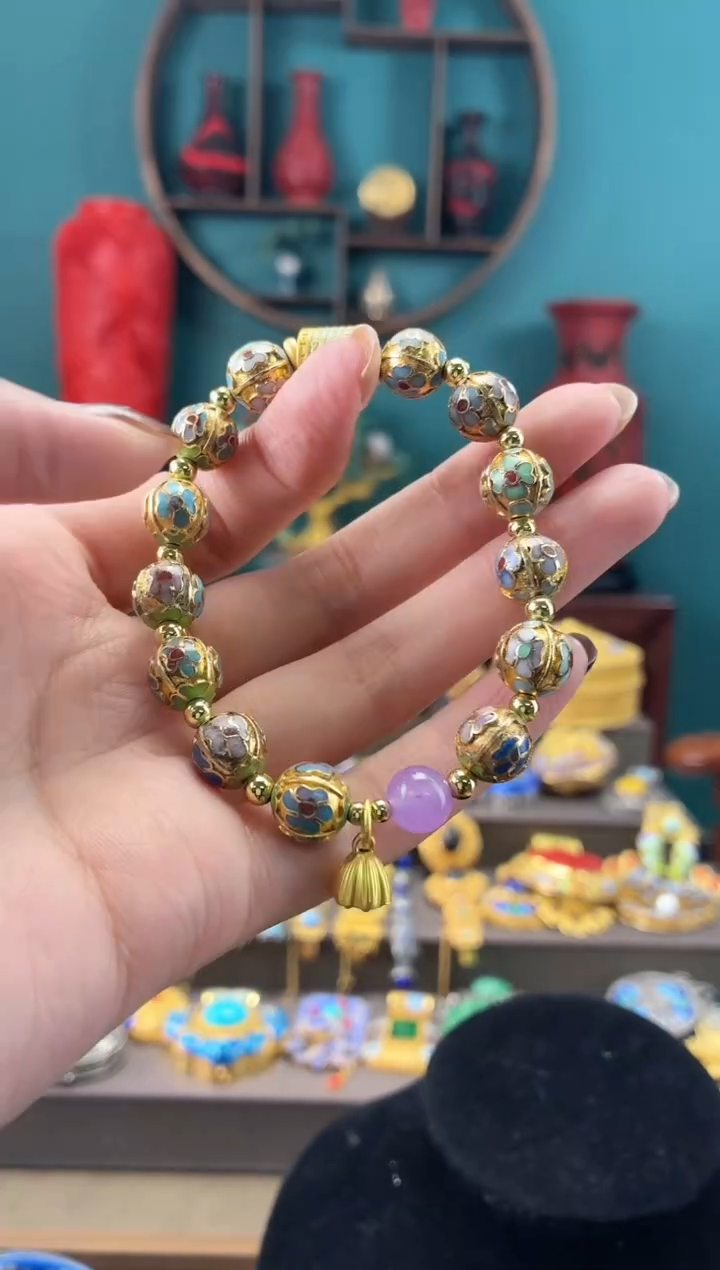 景泰蓝手串金地瓜棱1.0