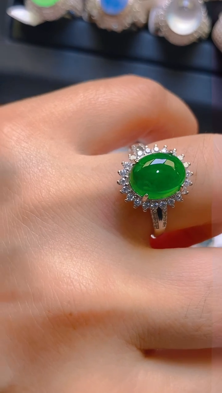 【闪购商品】翡翠耳饰银S925镶嵌天然A货翡翠1