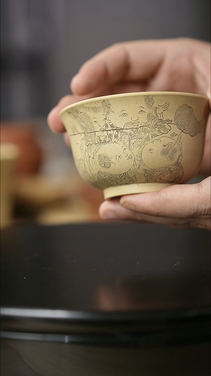 茶杯紫砂山冰主人杯婴戏