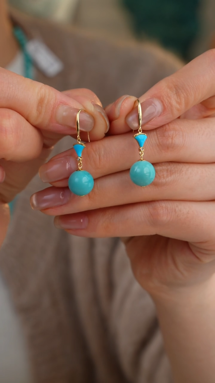 【闪购商品】绿松石耳饰18K金镶嵌1