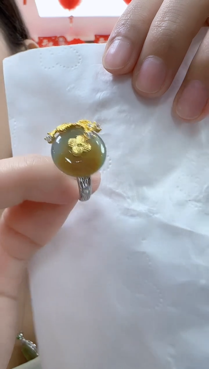 翡翠戒指银S925镶嵌孤品戒指