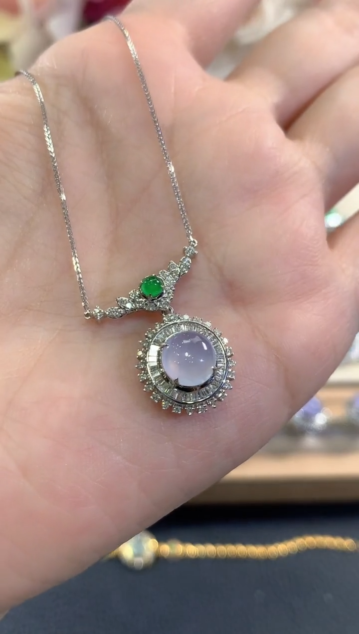 项链18K金镶嵌翡翠d91多样性一件发紫货有色差