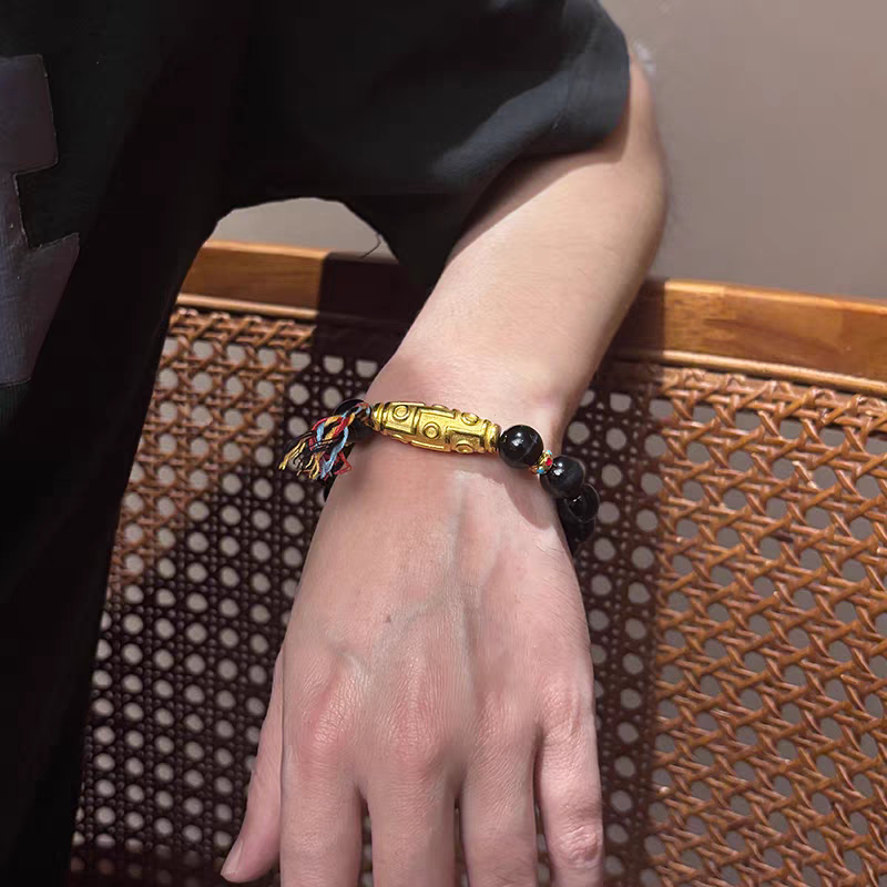 瑞诺黄金九眼珠虎眼石手链男新款足金999百搭手串生日礼物送男友