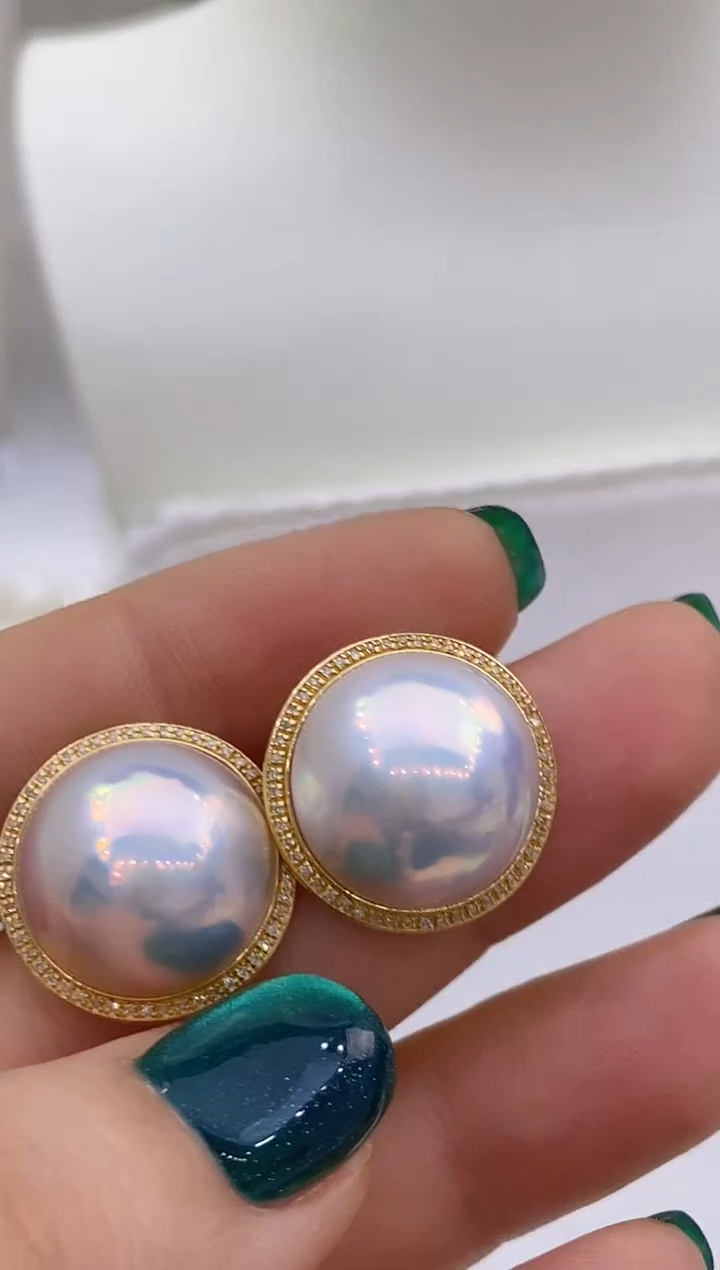 【闪购商品】拼合珍珠（马贝珠）耳饰18K金镶嵌95 15-16mm