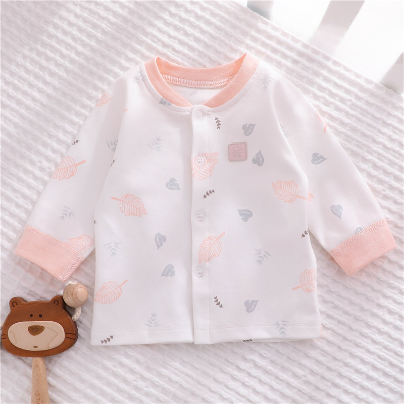 0一3个月婴儿上衣66码新生宝宝开衫春秋衣服秋季薄款保暖打底秋衣