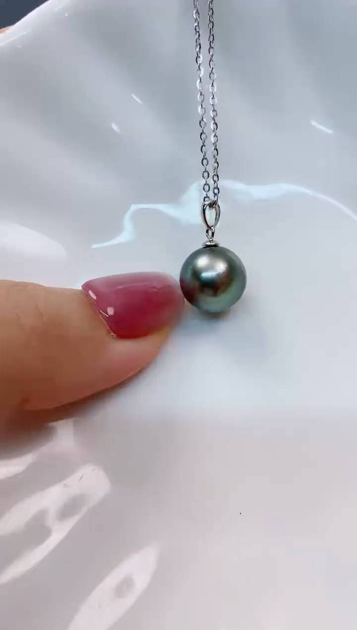 【闪购商品】海水珍珠吊坠(赠链)18K金镶嵌11-12大溪地黑珍珠吊坠