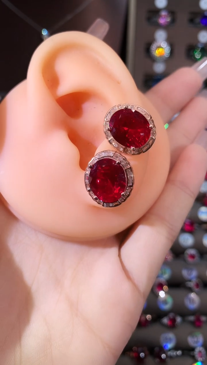 无925银鸽血红色耳饰