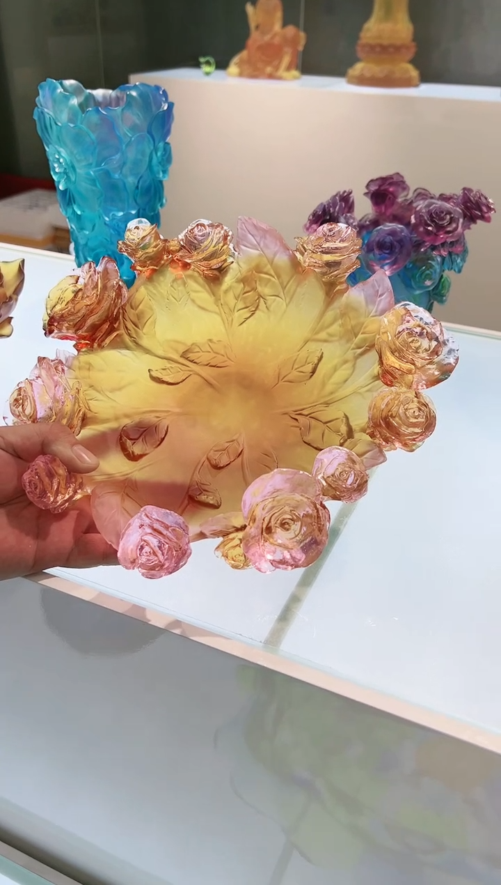 【闪购商品】茶宠古法琉璃玫瑰果盘
