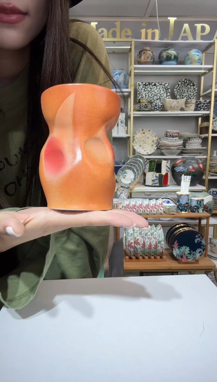 陶瓷信乐烧小花瓶一只橘色