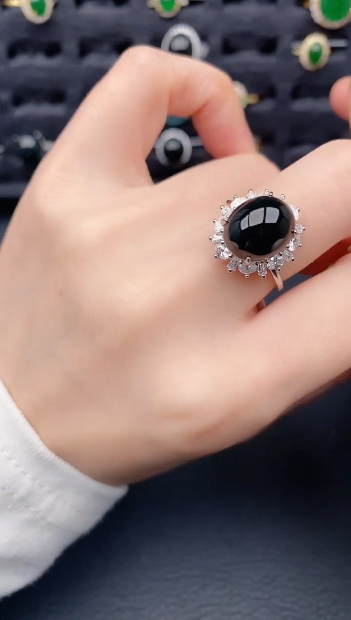 银S925镶嵌戒指翡翠天然a货翡翠543