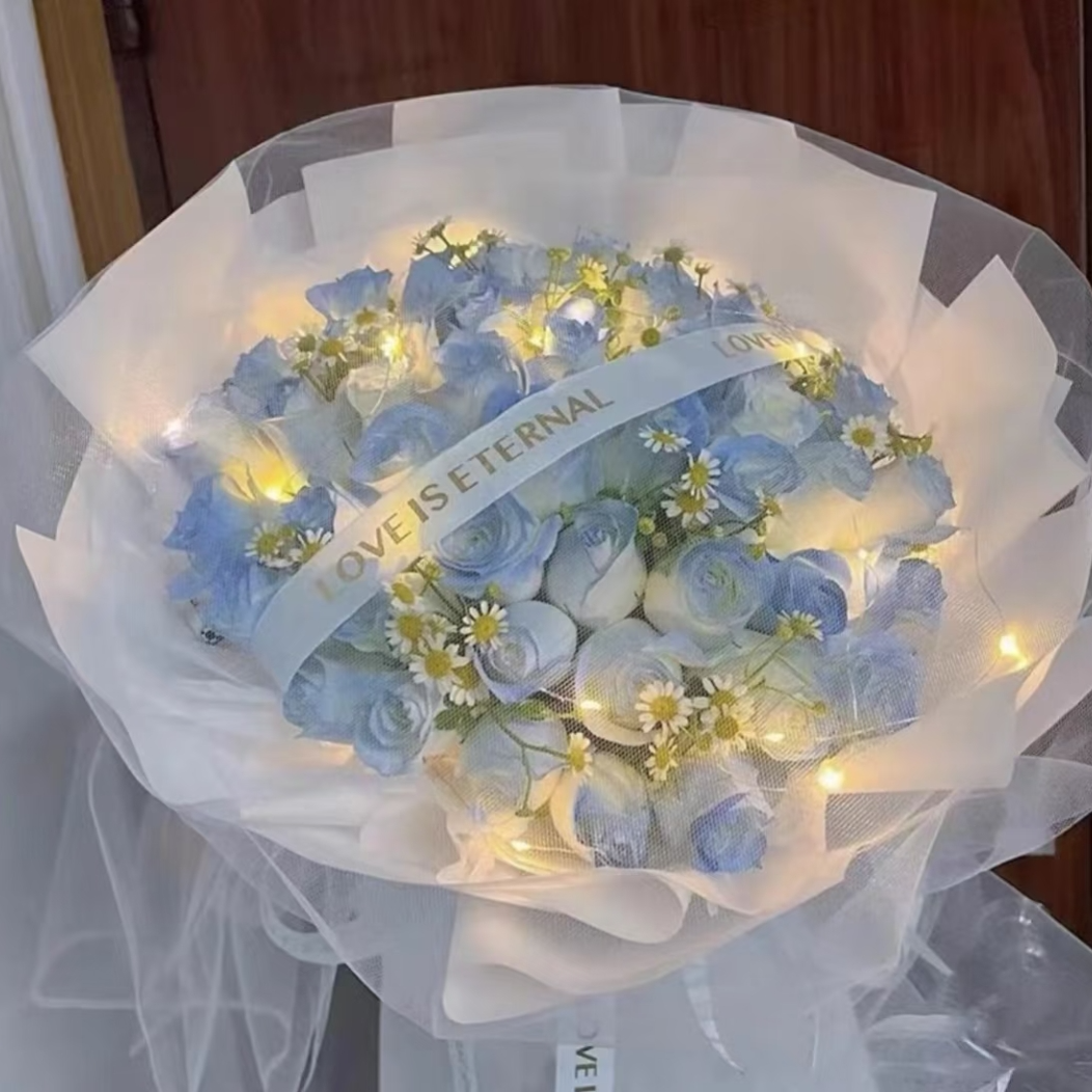 【幸福续航】33朵碎冰蓝玫瑰花束送爱人闺蜜生日鲜花北海送花上门