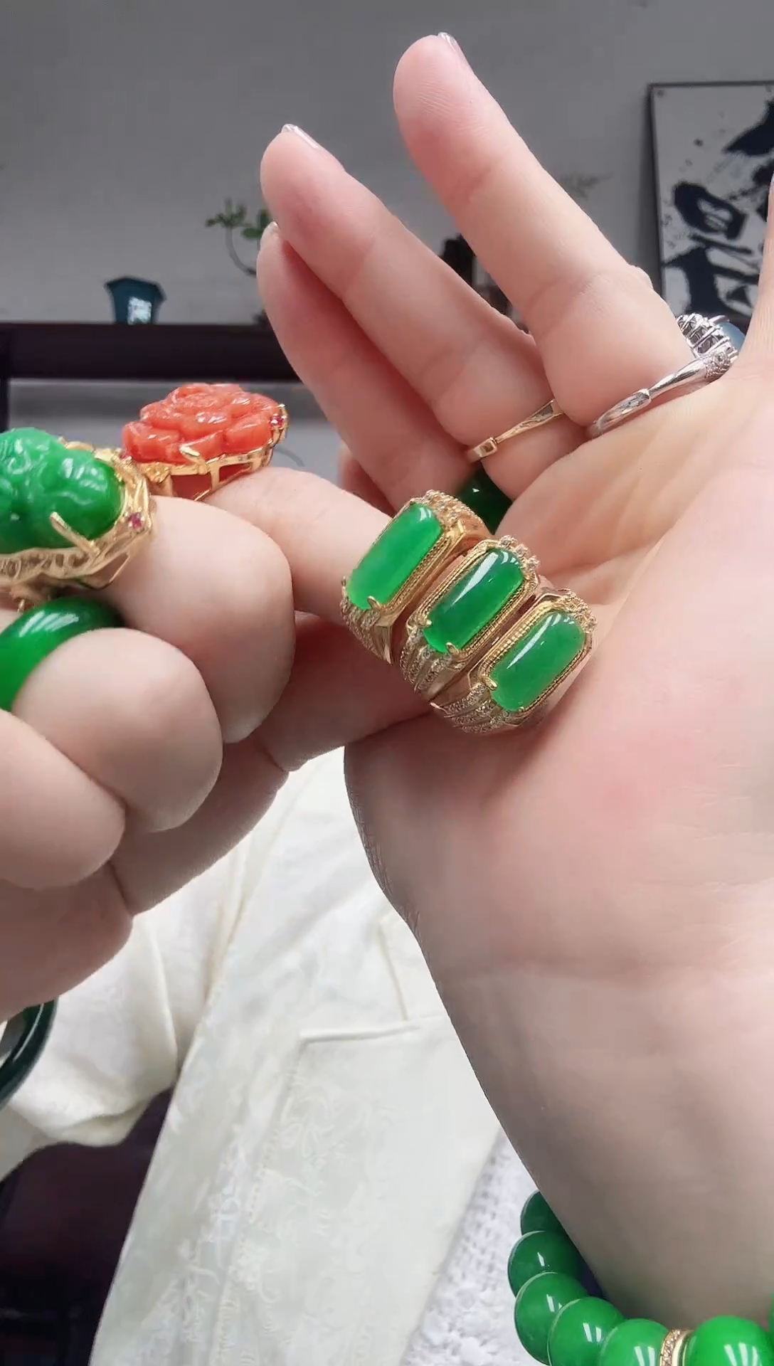 14K金镶嵌戒指翡翠马鞍戒指中号