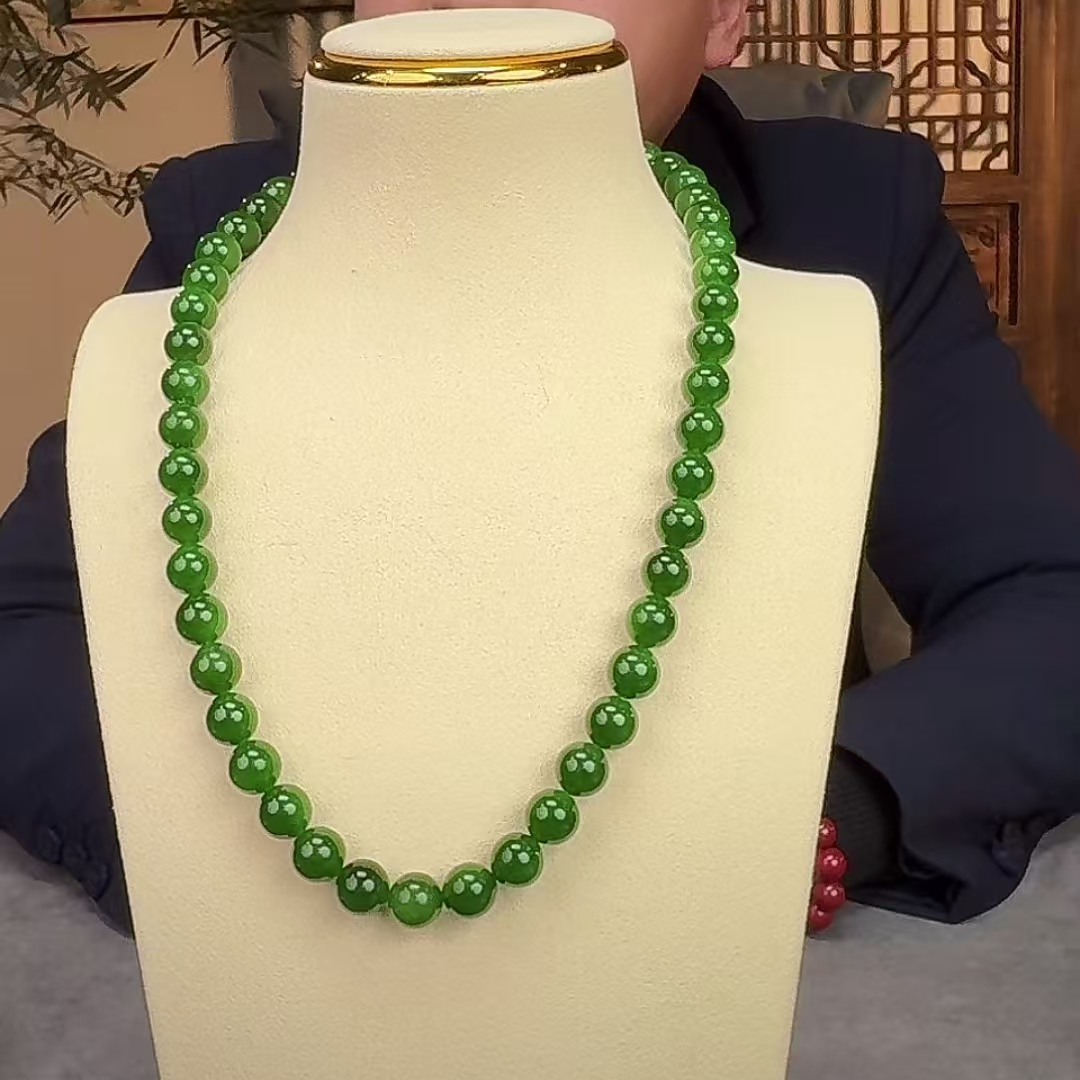 【潮生珠宝】和田玉碧玉卡10mm精品衬肤色款美人链