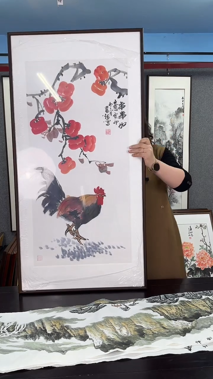 国画实木装裱 公鸡 60*120