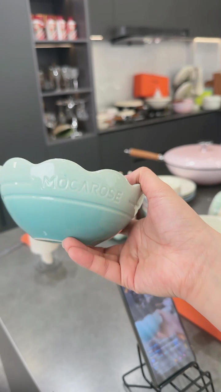 【闪购商品】瓷炻彩花边碗14CM-孔雀青