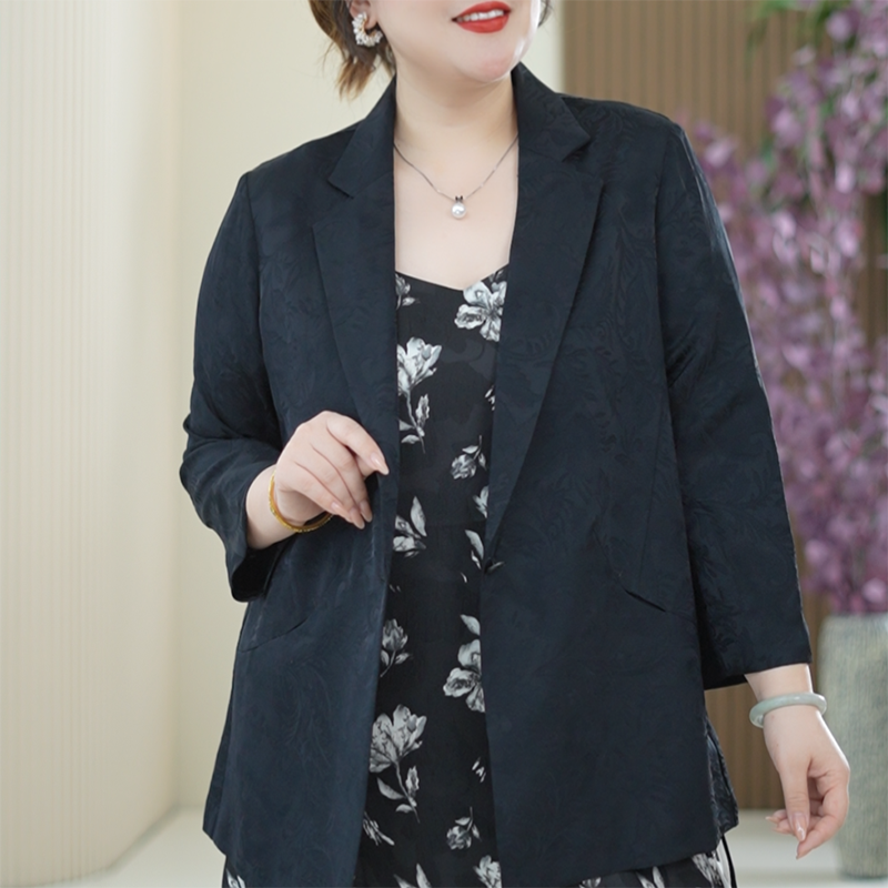 新款轻奢西服100%人丝提花缎暗纹新中式高级感大码夏季西装外套女