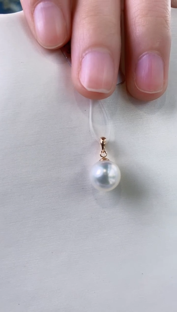 【闪购商品】海水珍珠吊坠(不含链)18K金镶嵌9-10澳白珍珠吊坠