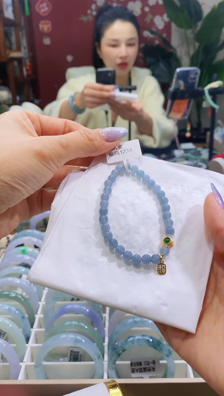 【闪购商品】翡翠手串18K金镶嵌178蓝紫手串*定向笑笑*卡5.5
