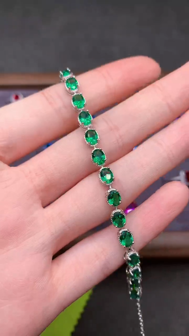 【闪购商品】祖母绿手链银S925镶嵌·······