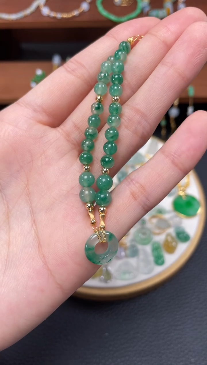 【闪购商品】石英质玉套链18K金镶嵌一个   JK288