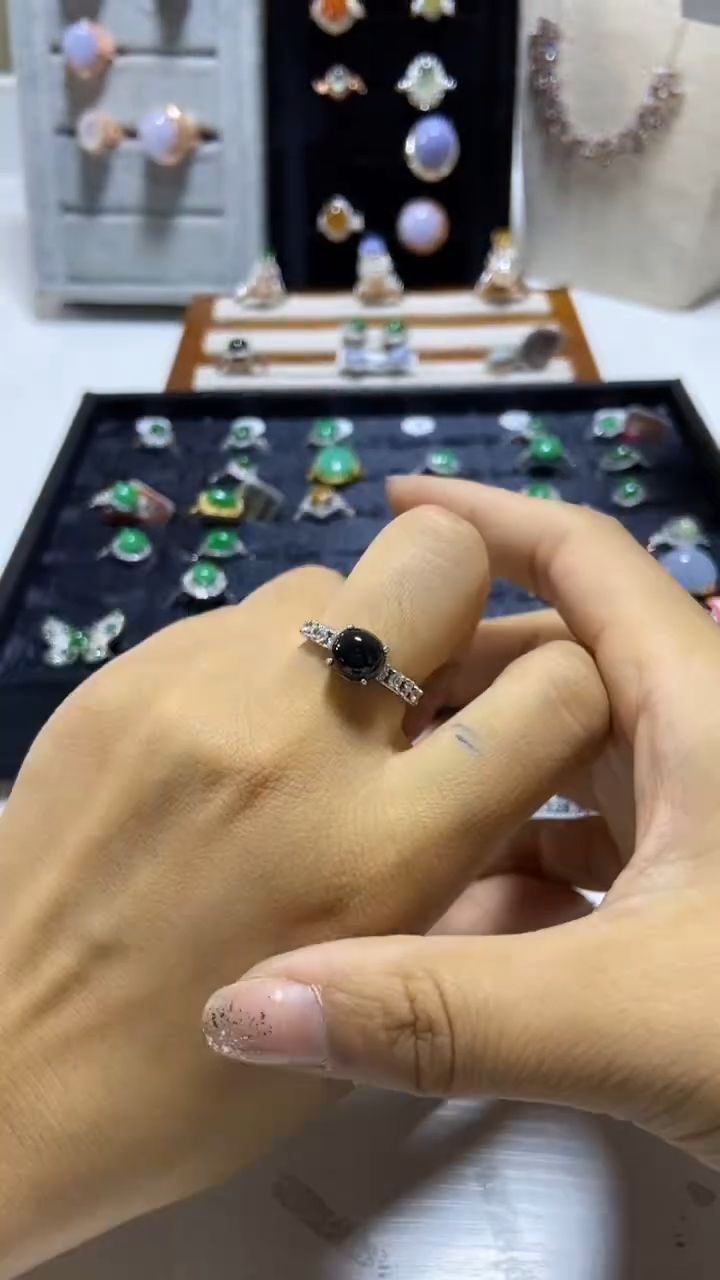 【闪购商品】翡翠戒指银S925镶嵌缅甸天然A翡翠戒指