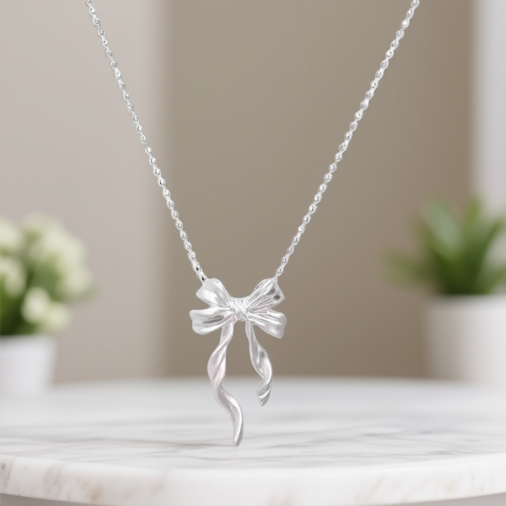 坠链均足银 蝴蝶结百搭时尚优雅项链