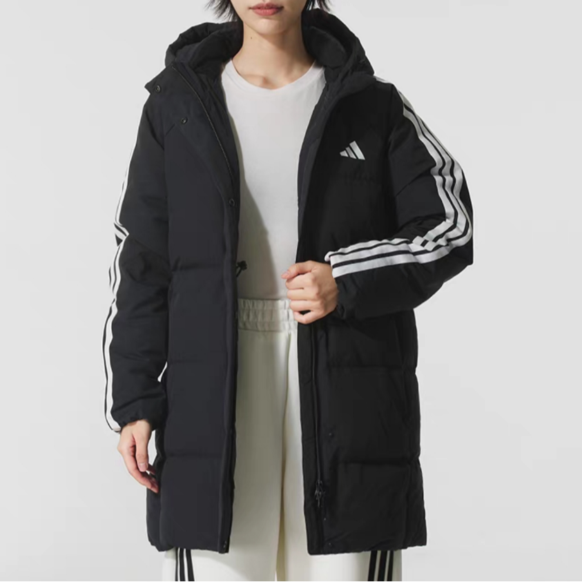 阿迪达斯adidas冬季新款女子连帽黑色户外保暖休闲羽绒服 KC2486