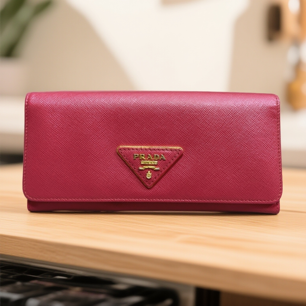 95新 Prada/普拉达    粉色长款钱包 1860 5178 