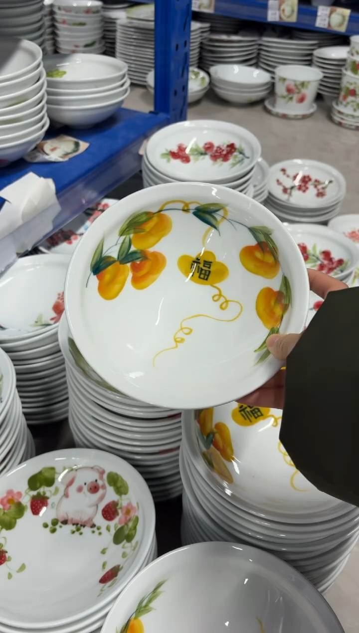 景德镇高温陶瓷食品级手绘釉中彩餐具-大斗笠碗