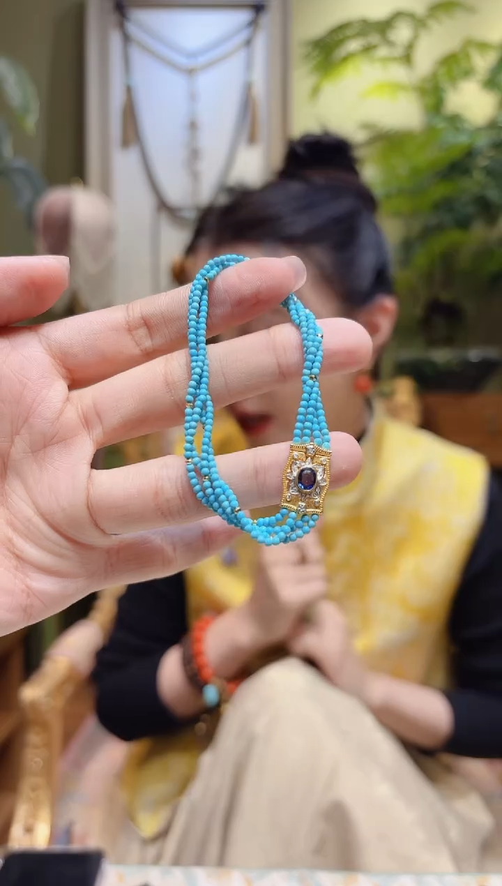 【闪购商品】绿松石手串18K金镶嵌麻花绿松手串