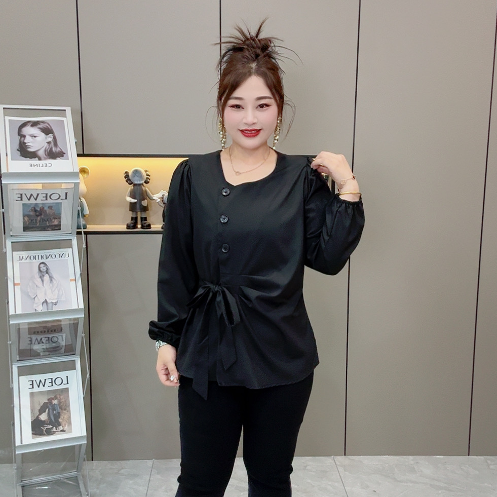  2025早春减龄洋气显瘦纽扣腰带大码女装遮肉衫 