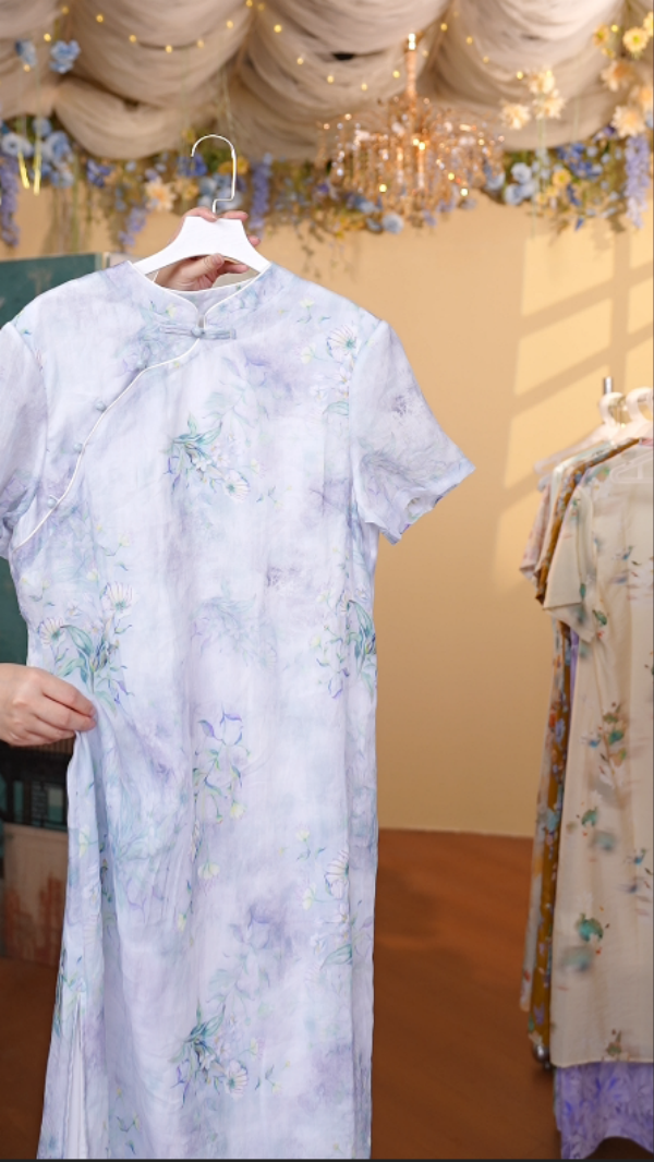 【沐屿】大码旗袍长款连衣裙胖MM中式连衣裙宽松遮肚子高端显瘦005