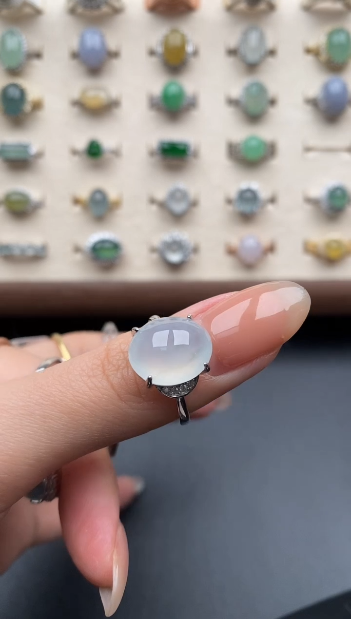 银S925镶嵌戒指翡翠l***玲一物一证一礼盒