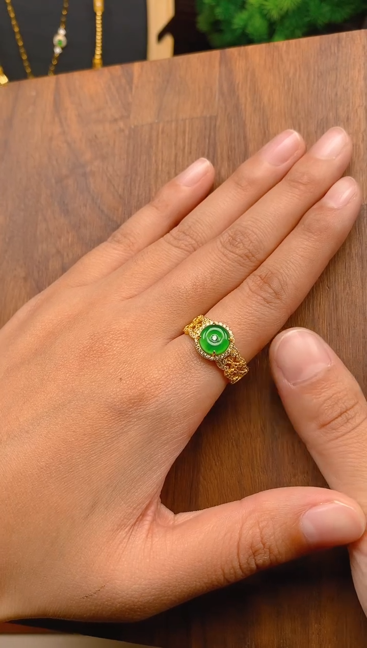 【闪购商品】翡翠戒指银S925镶嵌平安扣戒指